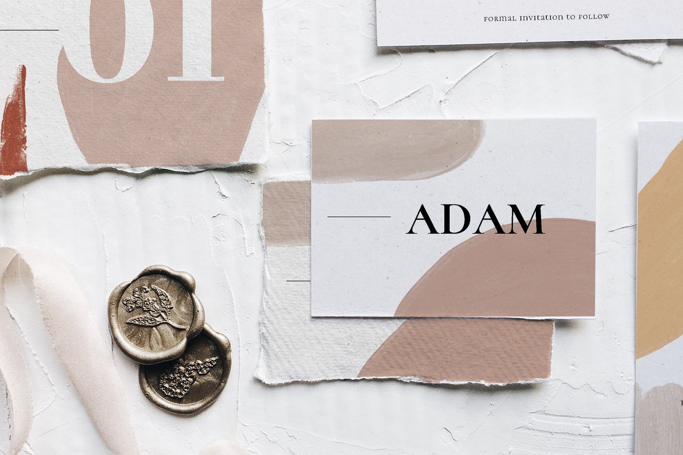 现代抽象水彩图案撕纸风格婚礼邀请设计套件 Modern Abstract Wedding Suite插图(8)