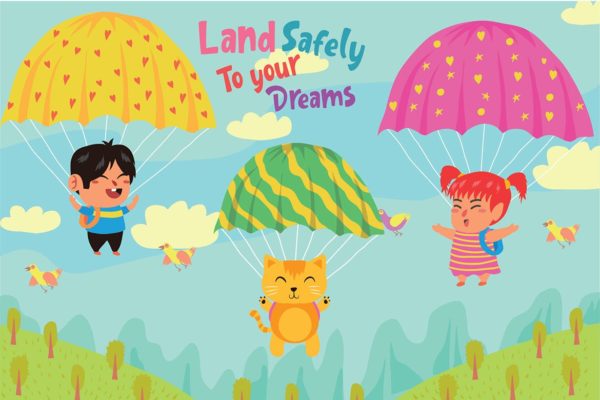 降落伞儿童主题乐园矢量插画素材 Parachute – Vector Illustration