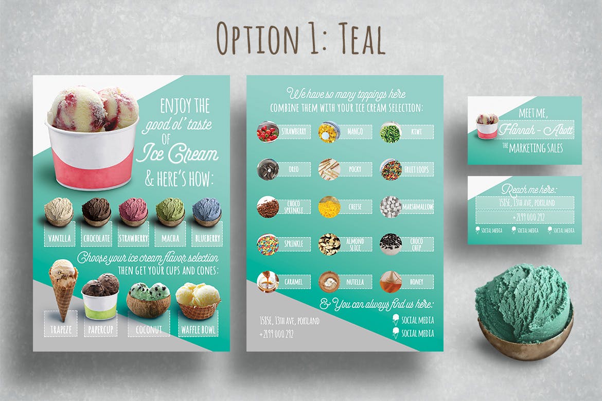 雪糕店宣传pop海报&名片设计模板素材 Modern Ice Cream Parlor Flyer插图(2)
