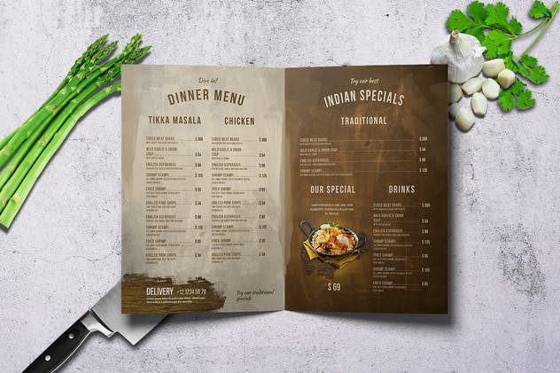 印度菜餐厅菜单PSD设计模板 Indian A4 and US Letter Food Menu插图(2)