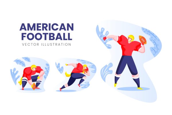 美式足球运动员人物形象素材库精选手绘插画矢量素材 American Football Vector Character Set