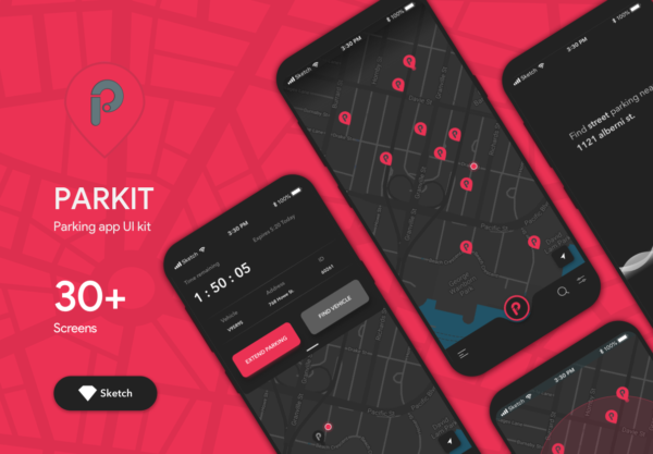 素材库下午茶：找停车位服务相关APP UI套现下载[SKeth,fig]