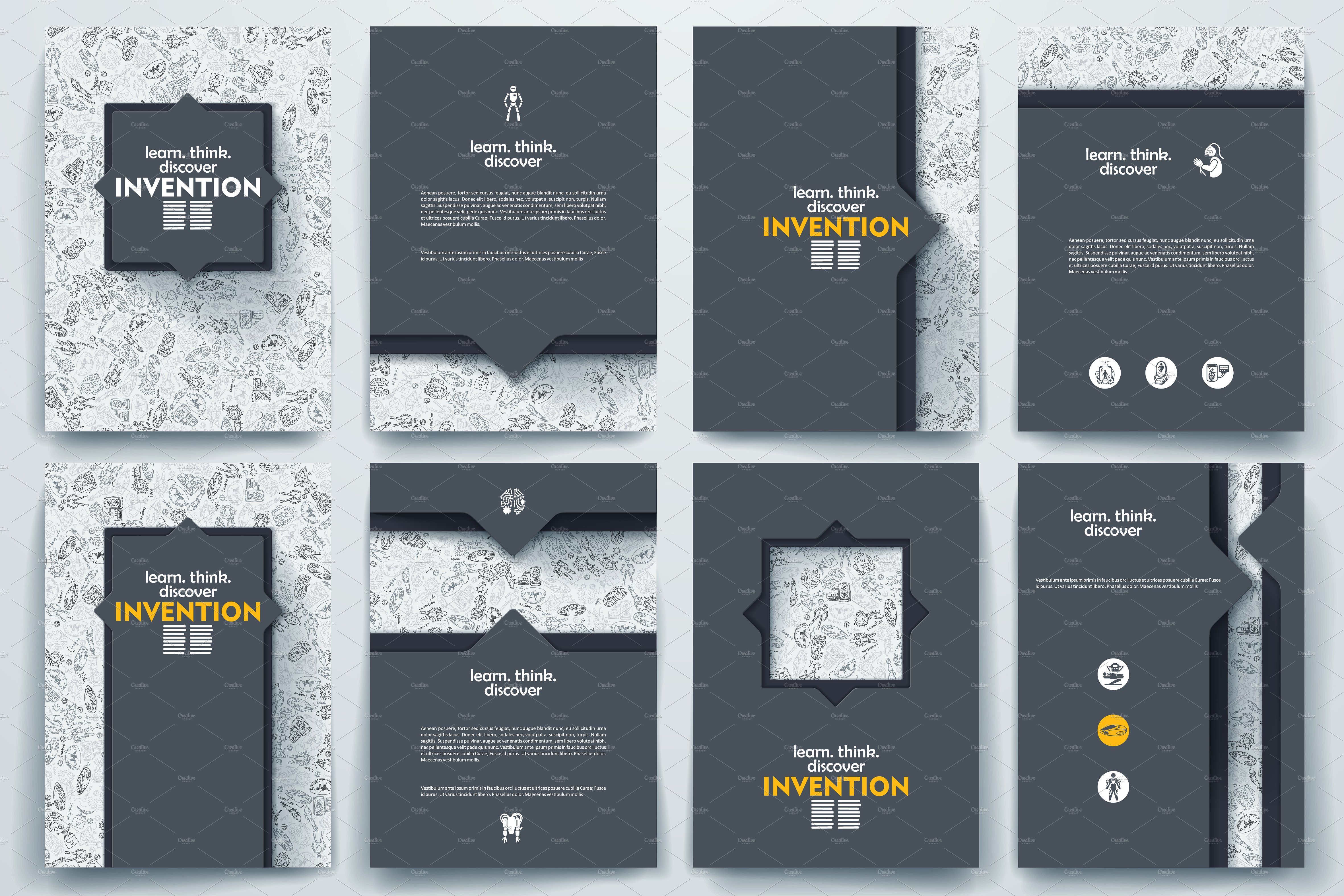 涂鸦背景发明主题小册子模板 Invention doodle brochures.插图