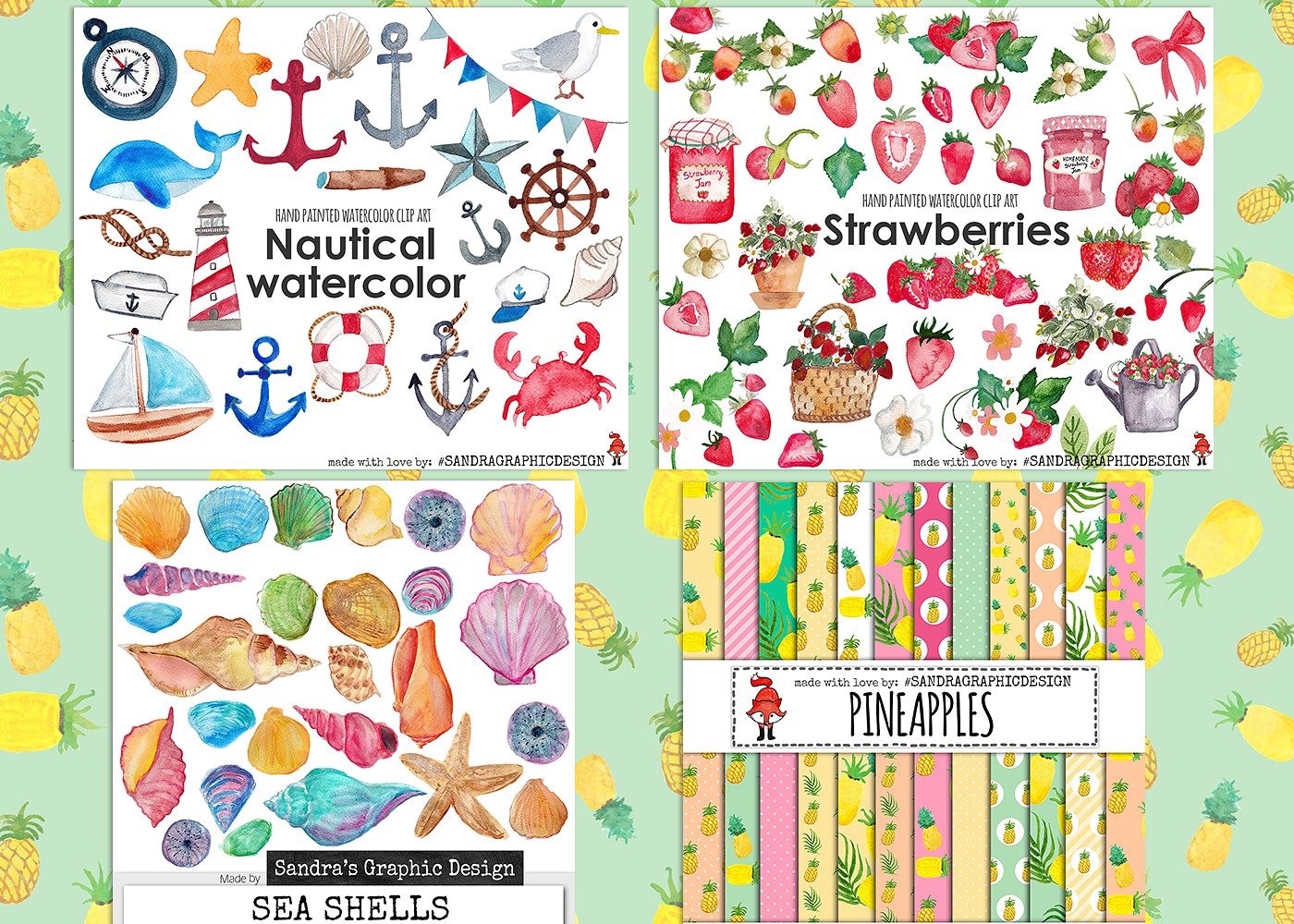 清新可爱的夏天手绘水彩风格元素大集合插图(2)