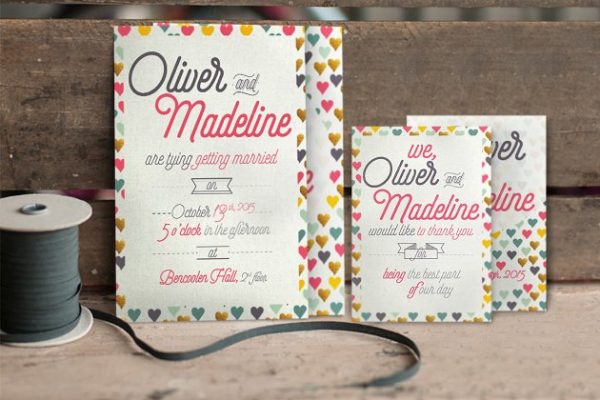 简约风格别致字体排版婚礼邀请函设计模板 3 Fun Pattern Wedding Suite