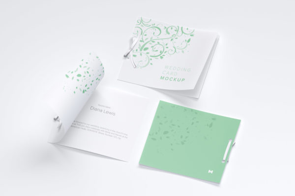 婚礼邀请函封面&amp;内页设计样机模板 Wedding Card Mockup, Covers and Inner Pages