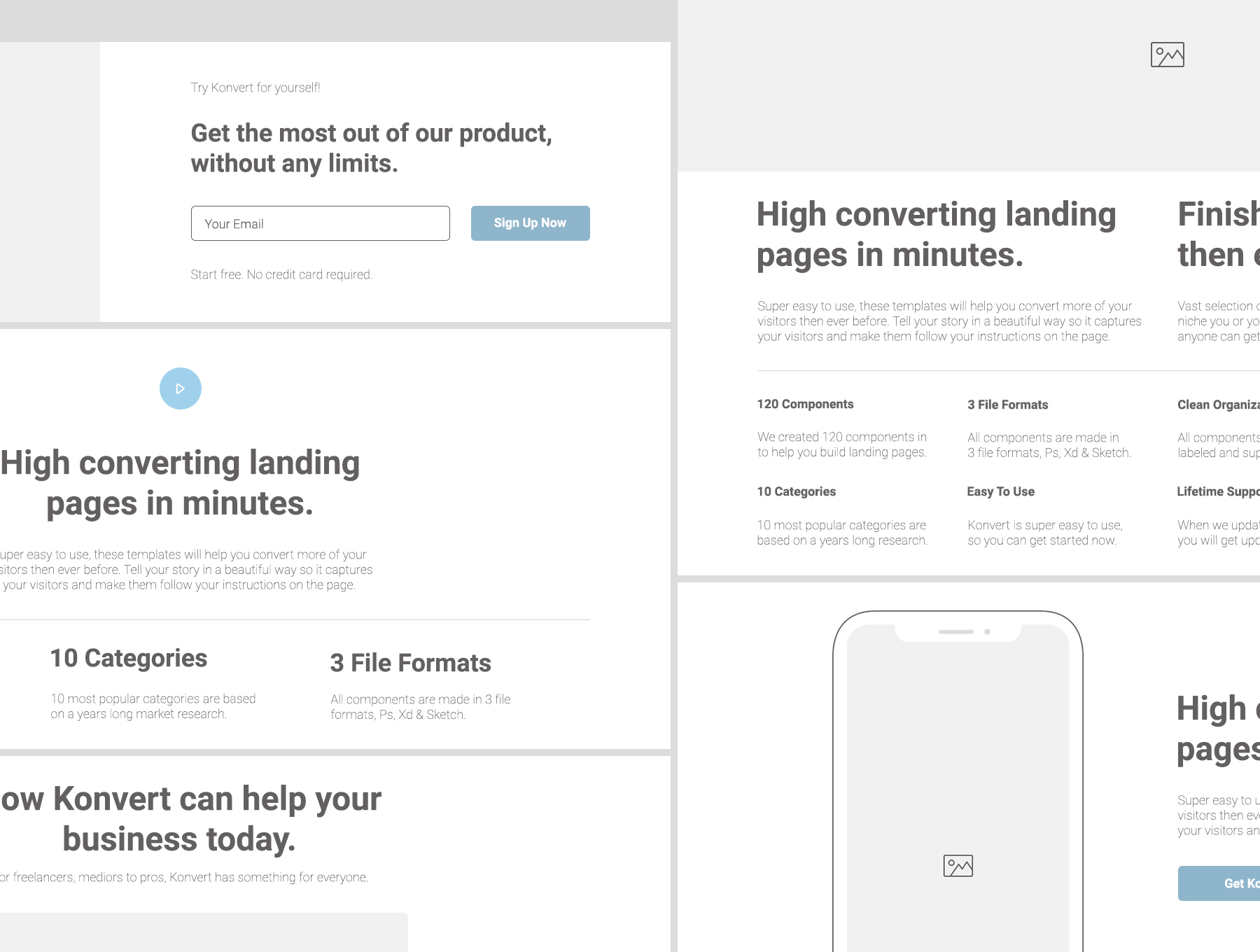素材库下午茶：超级实用与多功能的着陆页线框图套装下载[XD,fig,PSD,sketch]插图(8)