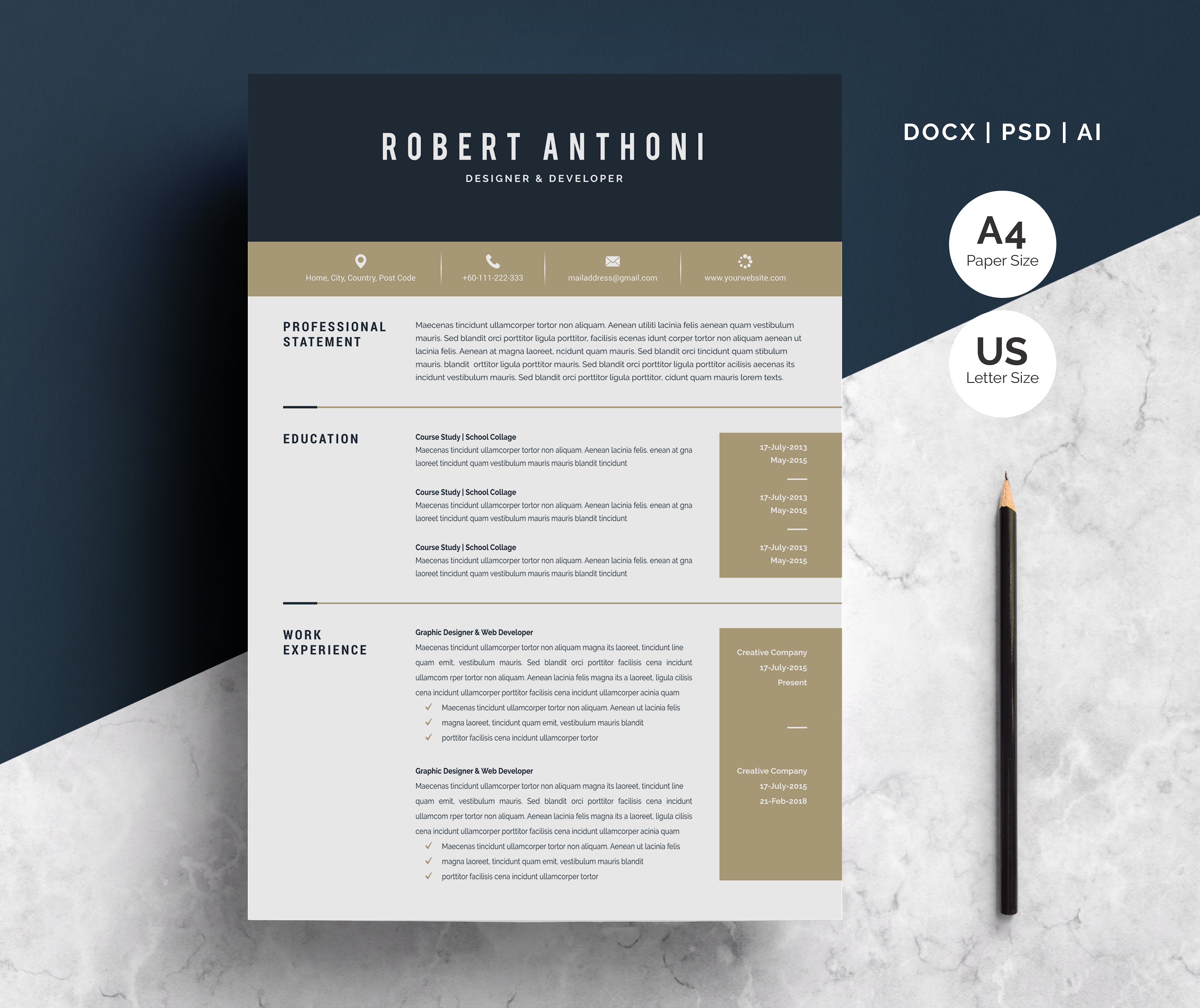 经典实用个人简历模板下载 Word Resume Temlate | 4 Pages Pack插图