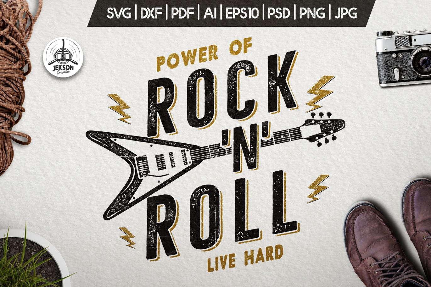 T恤复古设计风格摇滚音乐主题印花图案插画 Music Rock n Roll Print for T-Shirt, Retro Design插图(1)