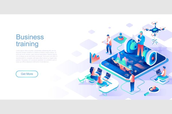 业务培训主题扁平化网站设计等距素材库精选概念插画 Business Training Isometric Flat Concept Header