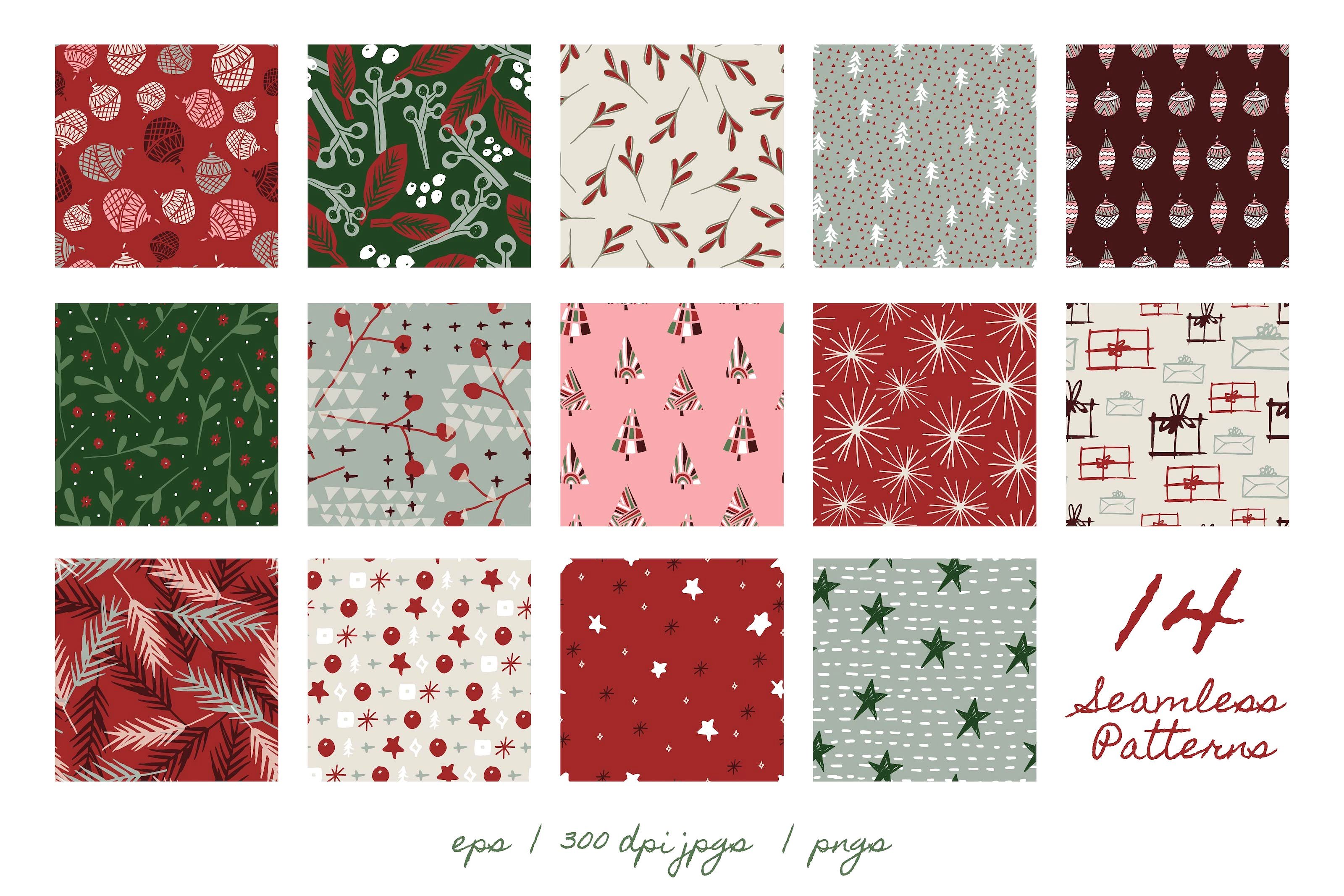 传统手绘节日植物元素 Traditional Holiday Patterns插图(1)