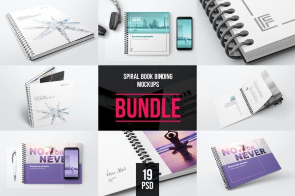 活页记事本印刷品样机套装 Spiral Book Binding Bundle Mockups