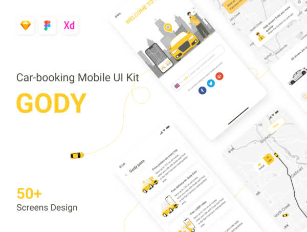 素材库下午茶：汽车预订移动应用程序App UI套件
