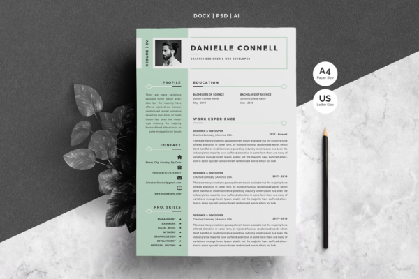 精致优雅的Word简历模板及求职信模板 Word Resume Template & Cover Letter