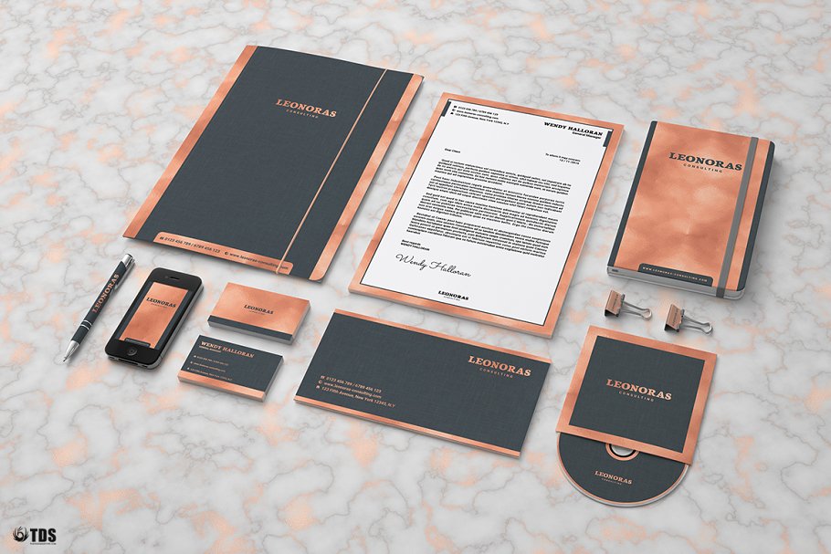 玫瑰金企业品牌标识文具套装PSD模板 Rose Gold Corporate Identity PSD插图(3)