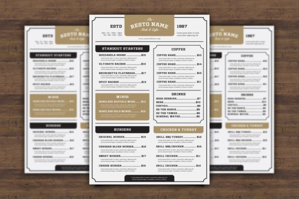 经典意大利西餐厅菜单PSD模板 Classic Resto Menu