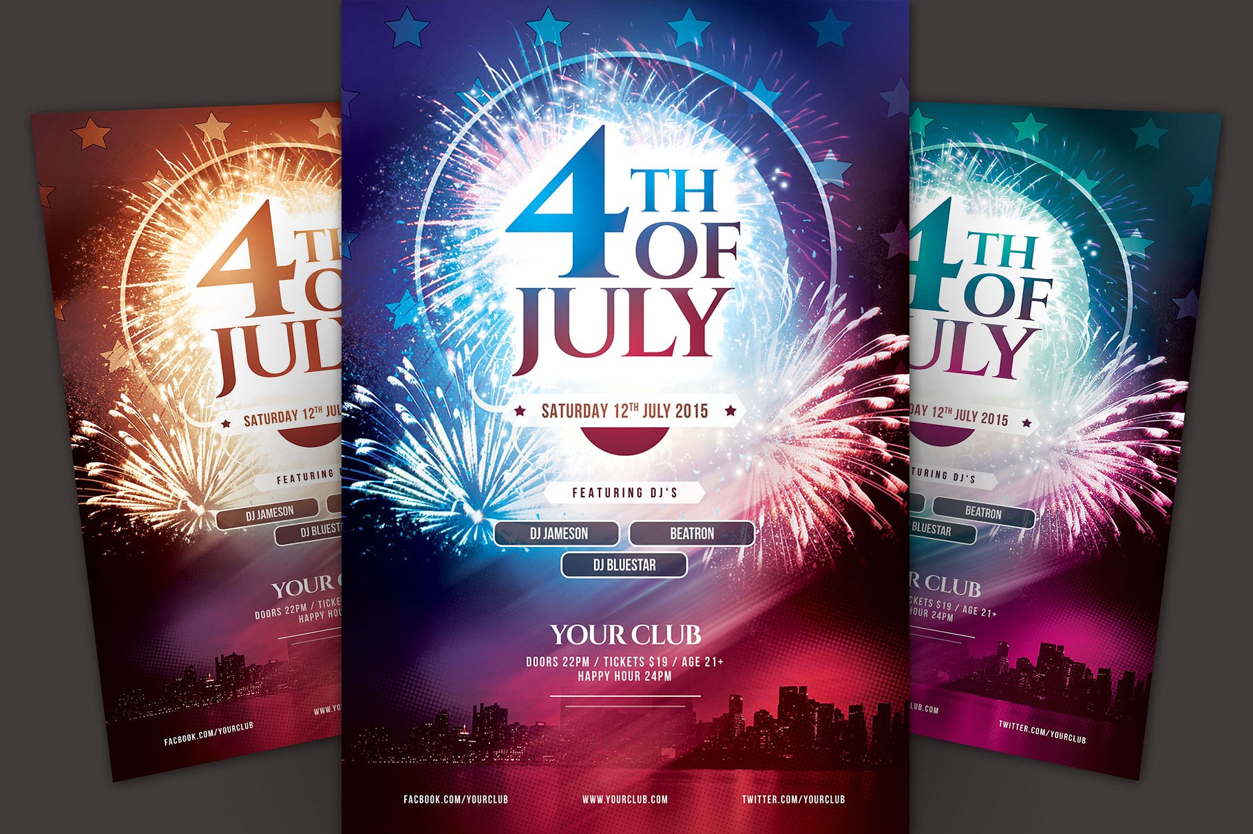 美国独立日活动海报传单模板 4th of July Flyer Template插图