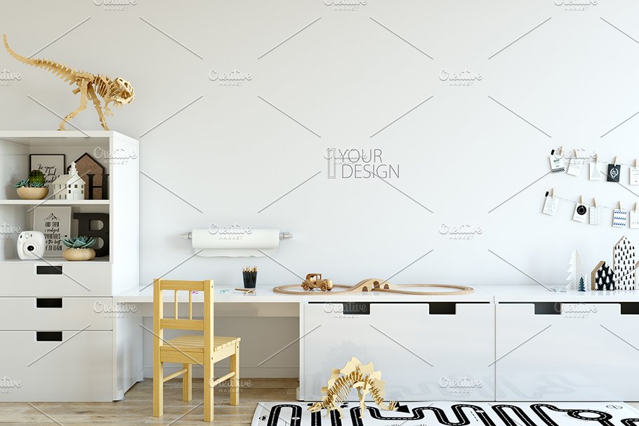 儿童主题卧室墙纸设计&相框样机 Interior KIDS WALL & FRAMES Mockup 2插图(18)