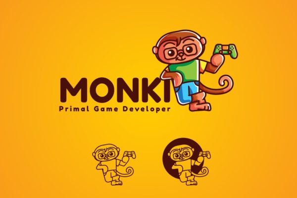 玩具猴卡通形象IT开发服务商Logo设计素材库精选模板 Monki Gaming Mascot Logo