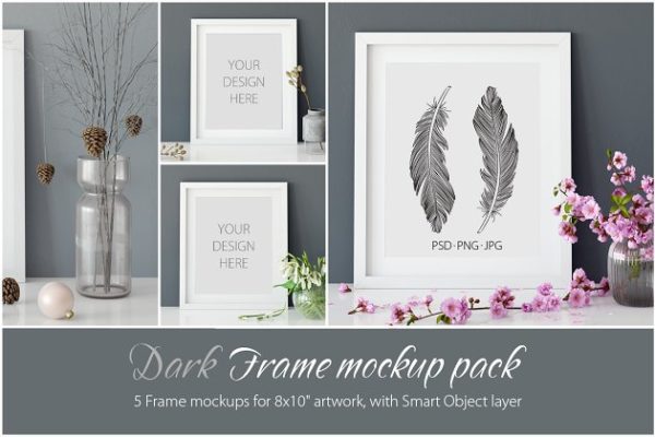 灰色背景画框相框样机 Frames Mockup 8×10 – PACK (Grey)