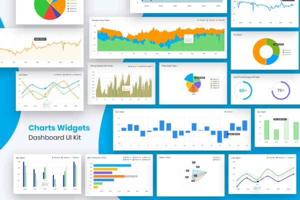 网站后台仪表板数据统计图形图表小部件UI工具包 Charts Widgets Dashboard UI Kit