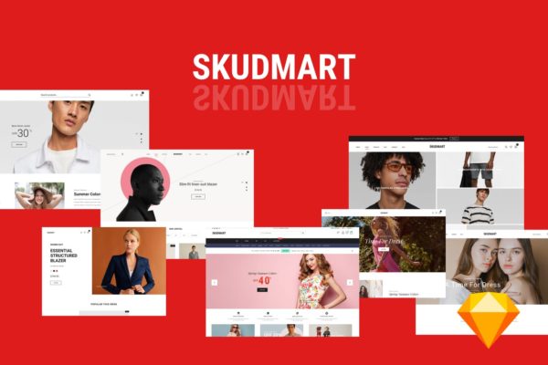 15+极简设计风格网站首页设计SKETCH模板 Skudmart – Clean, Minimal Sketch Template