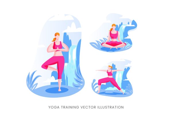 瑜伽训练人物形象矢量手绘素材库精选设计素材 Yoga Training Vector Character Set