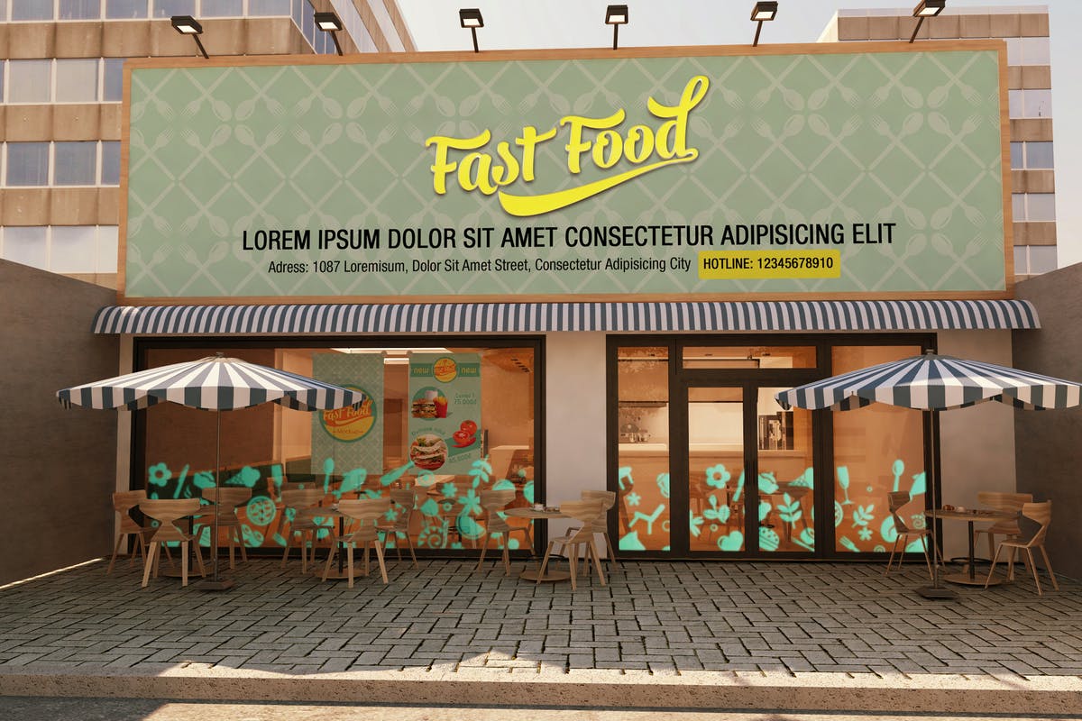 快餐店餐厅广告招牌商标样机 The Mockup Branding For Fast Food Outlets插图