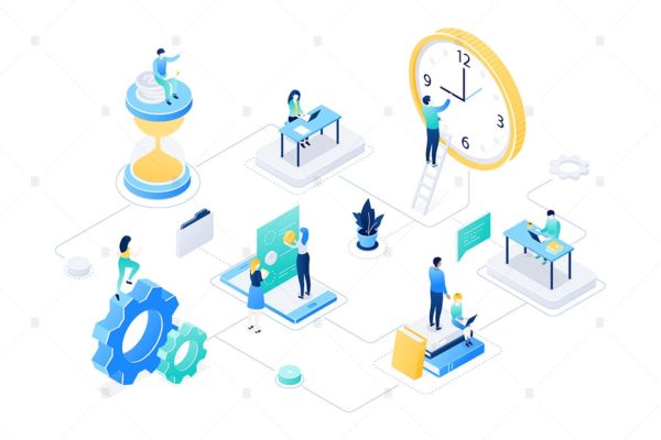 时间管理主题彩色等距素材库精选概念插画素材 Time management – colorful isometric illustration