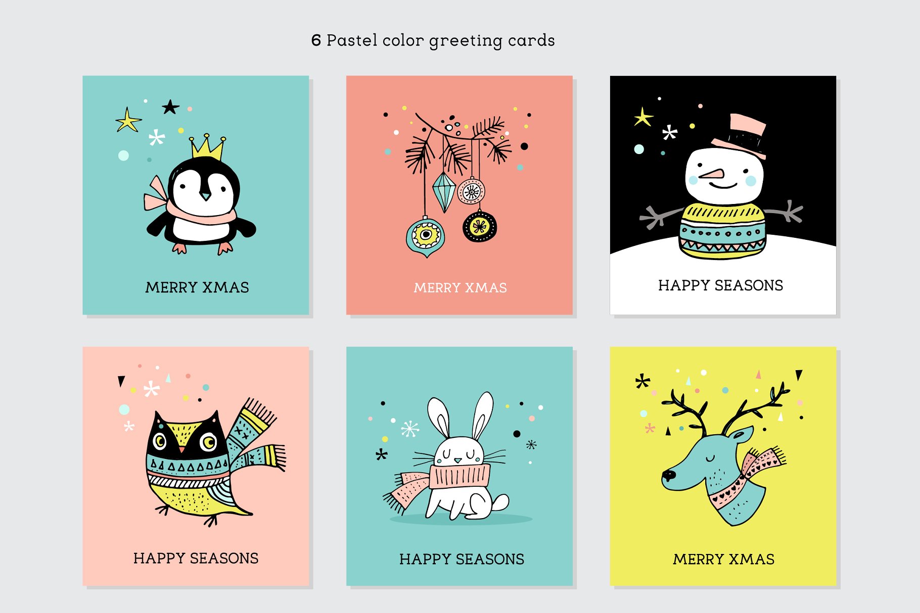 斯堪纳维亚风格快乐圣诞涂鸦元素手绘插画 Merry Christmas greetings & doodles插图(3)