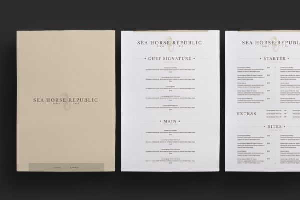极简规则排版风格西餐厅菜单设计模板 Restaurant Menu