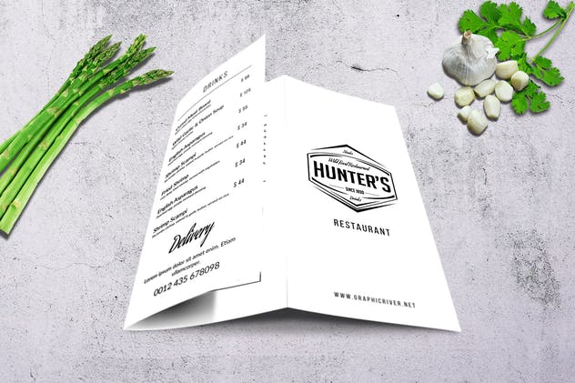 极简主义A4规格三折页菜单设计模板 Minimal A4 Trifold Food Menu Design插图(3)
