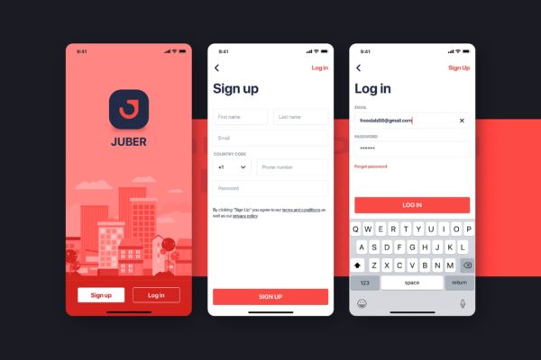 网约车APP应用UI设计之登录验证界面设计模板 Car Booking UI mobile concept – Authentication