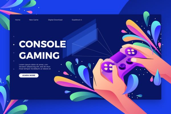 游戏设备＆硬件概念插画网站Banner＆着陆页模板 Console Gaming – Banner &amp; Landing Page