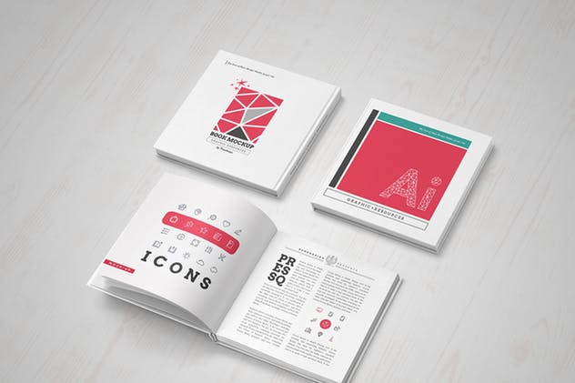 方形精装图书样机套装 Square Book Mock-Up Set插图(7)