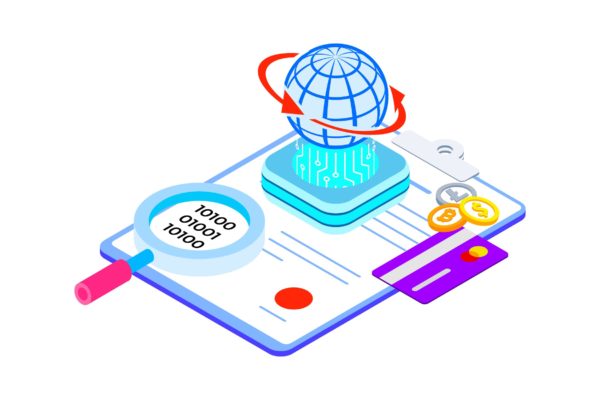 区块链技术智能合约概念插画素材v6 Smart Contract on Blockchain Isometric 6 – TU