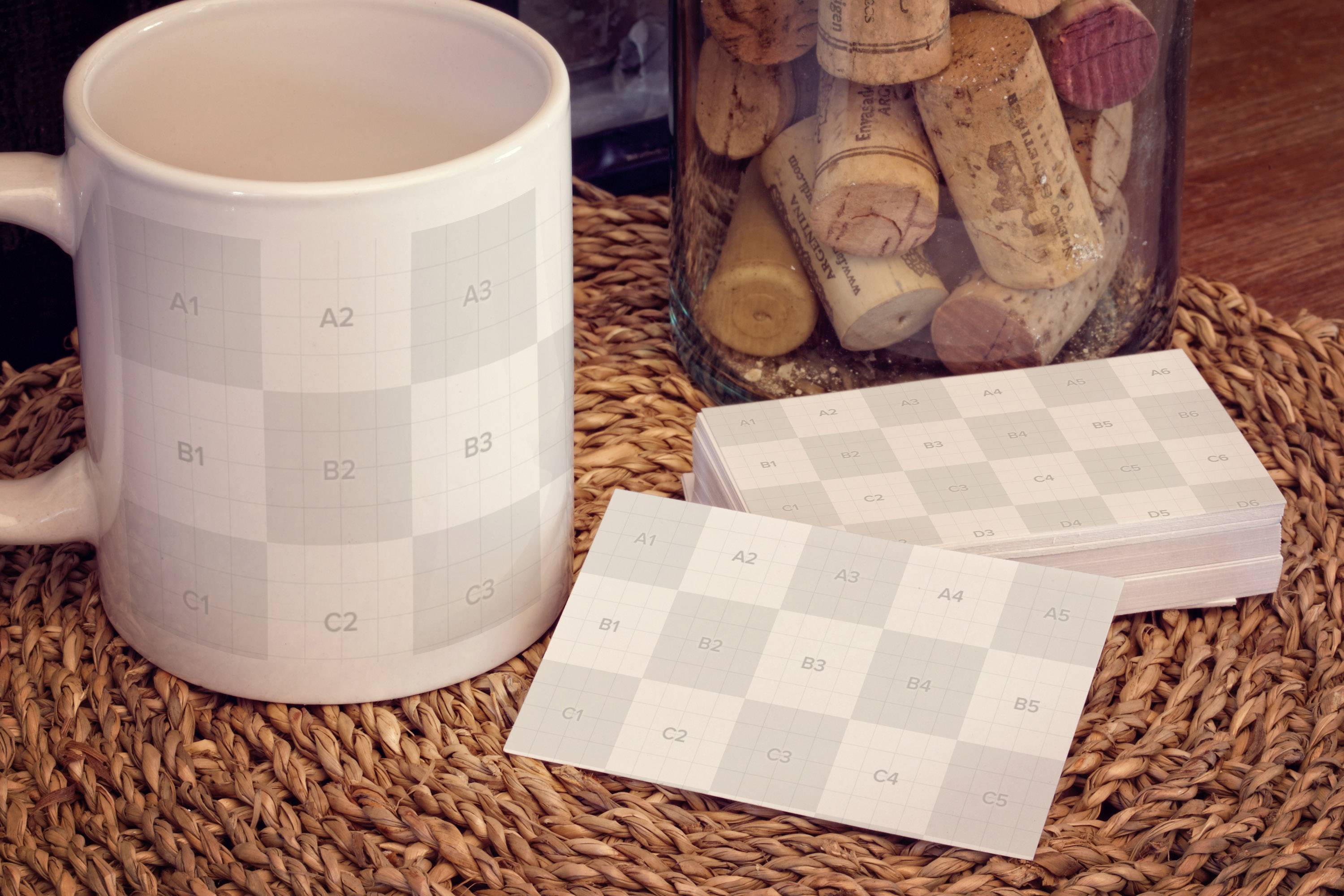 企业名片&马克杯品牌VI设计样机 Business Cards, Mug Mockup插图(1)