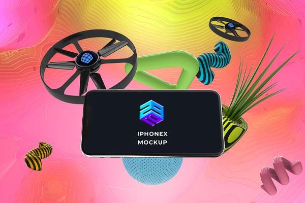 无人机与手机展示创意场景样机下载 [PSD]