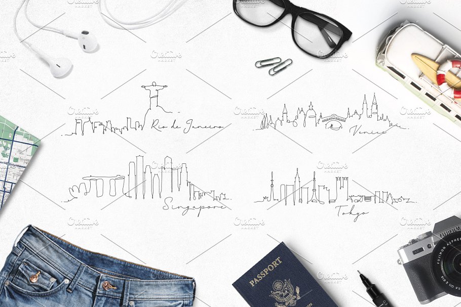 钢笔素描城市轮廓 Pen Line City Silhouette插图(1)