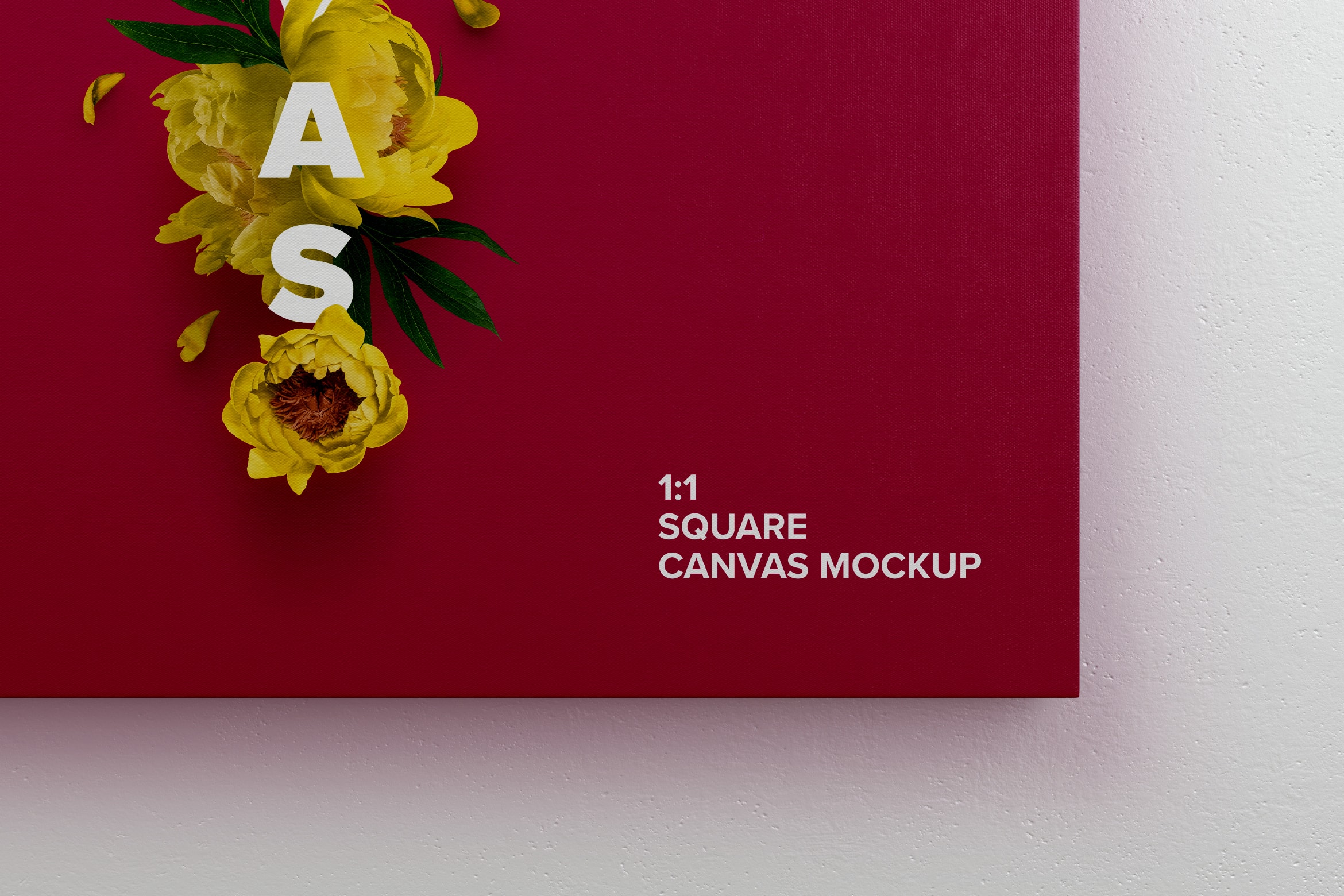 挂墙方形画布画框正视图样机素材 Square Canvas Mockup Hanging on Wall, Front View插图(1)