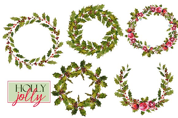 圣诞水彩剪辑集(一堆圣诞元素) Holly Steams Christmas Watercolors插图(14)