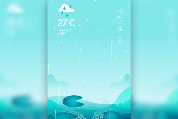雨天背景天气APP应用UI界面设计素材