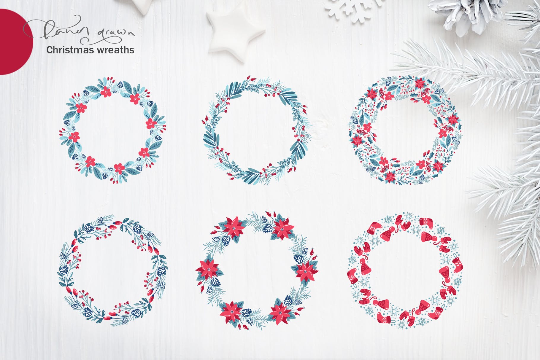 圣诞节主题元素水彩手绘设计素材 Christmas floral holiday elements插图(6)