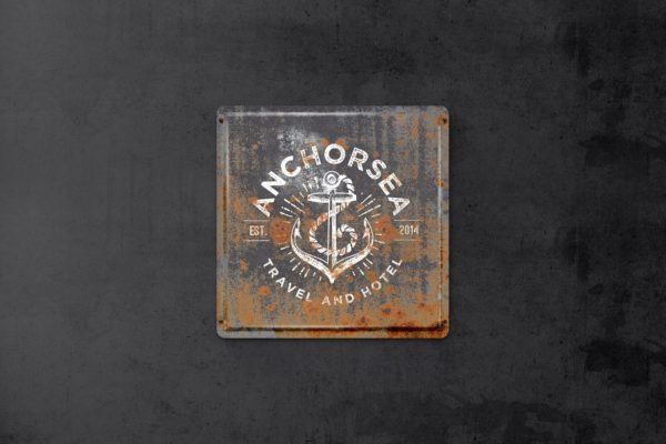 复古做旧生锈金属板风格Logo设计效果图样机 Vintage Rusty Metal Plate Mockup