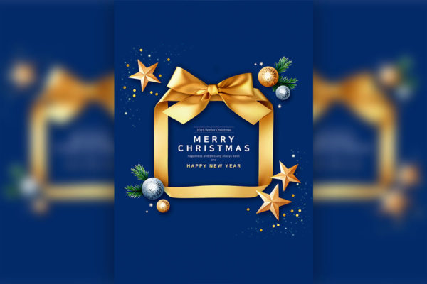 金丝带礼品圣诞问候祝福主题海报传单psd素材