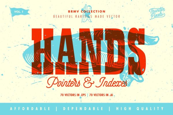 复刻维多利亚时代雕刻风格手势插画 Hand Pointers &amp; Indexes – BRMV 01