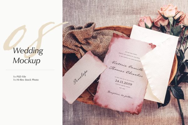 婚礼照片婚礼邀请函优雅风格设计样机素材库精选模板v08 Wedding Photo Mockup 08