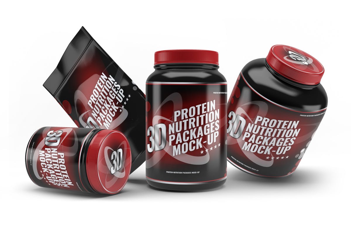 运动营养补充剂包装设计素材库精选模板 Sport Nutrition Packages Mock-Up插图