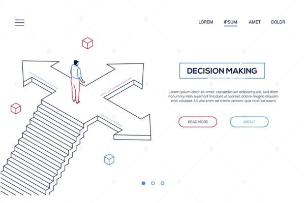商业决策线条设计风格网站Banner概念插插画 Decision making – line style isometric web banner