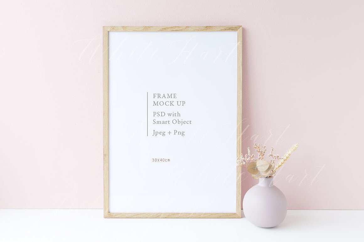 春季花卉系列30×40相框样机模板 Spring Wooden frame mock up – 30×40插图